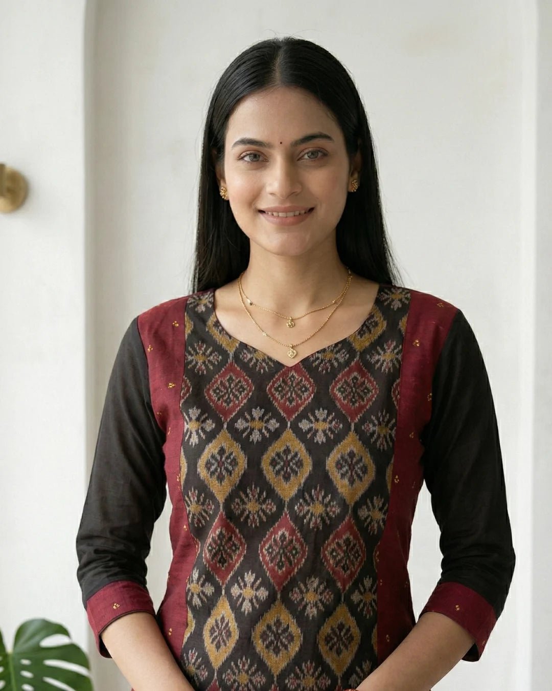 Mrnalini Black & Maroon Sambalpuri Ikat Kurti - PINDHAN