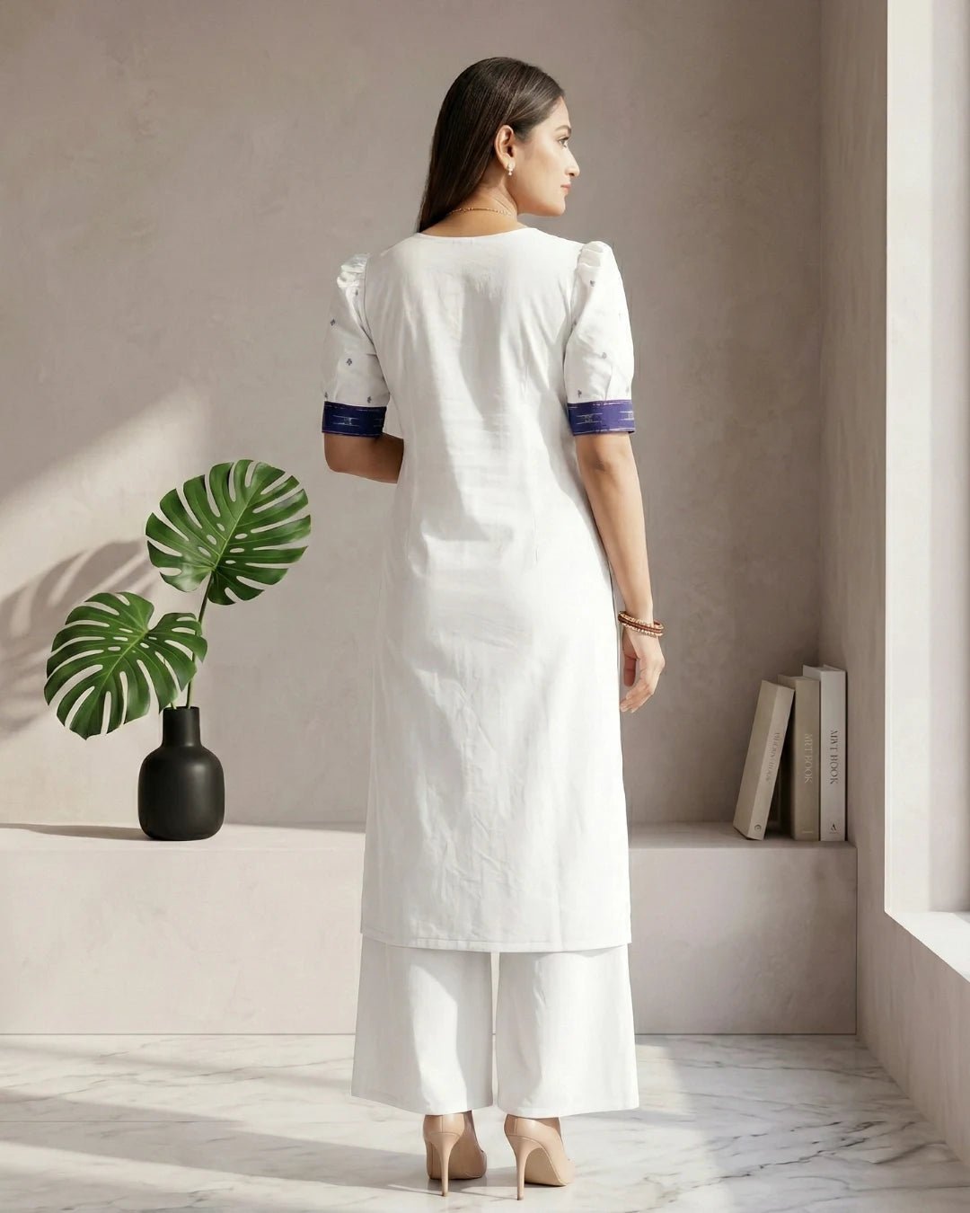 Nīlambara Royal Blue & White Sambalpuri Ikat Kurti Set - PINDHAN