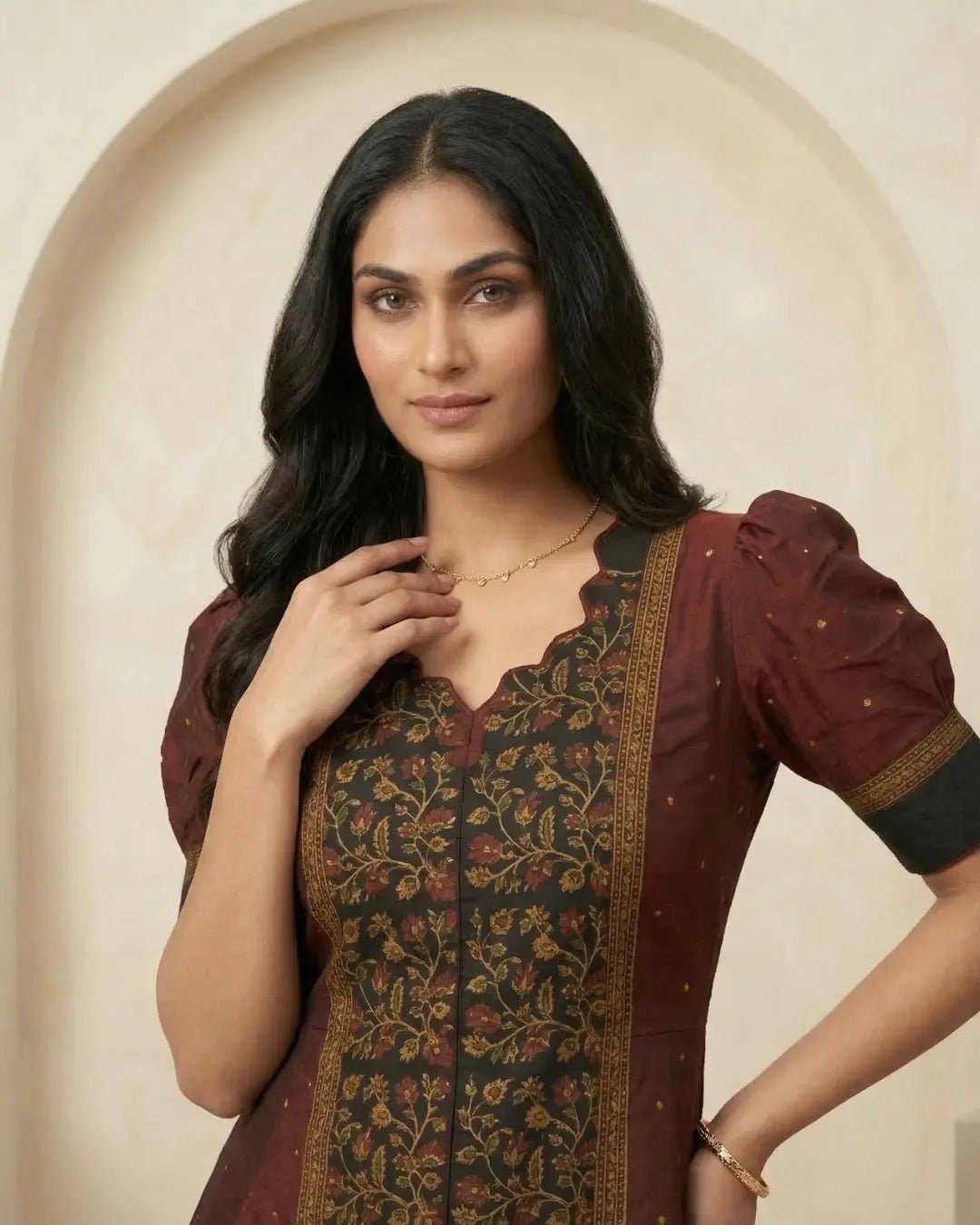 Manjarikanti Maroon & Black Sambalpuri Handloom Gown - PINDHAN