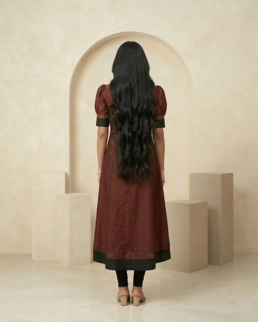 Manjarikanti Maroon & Black Sambalpuri Handloom Gown - PINDHAN