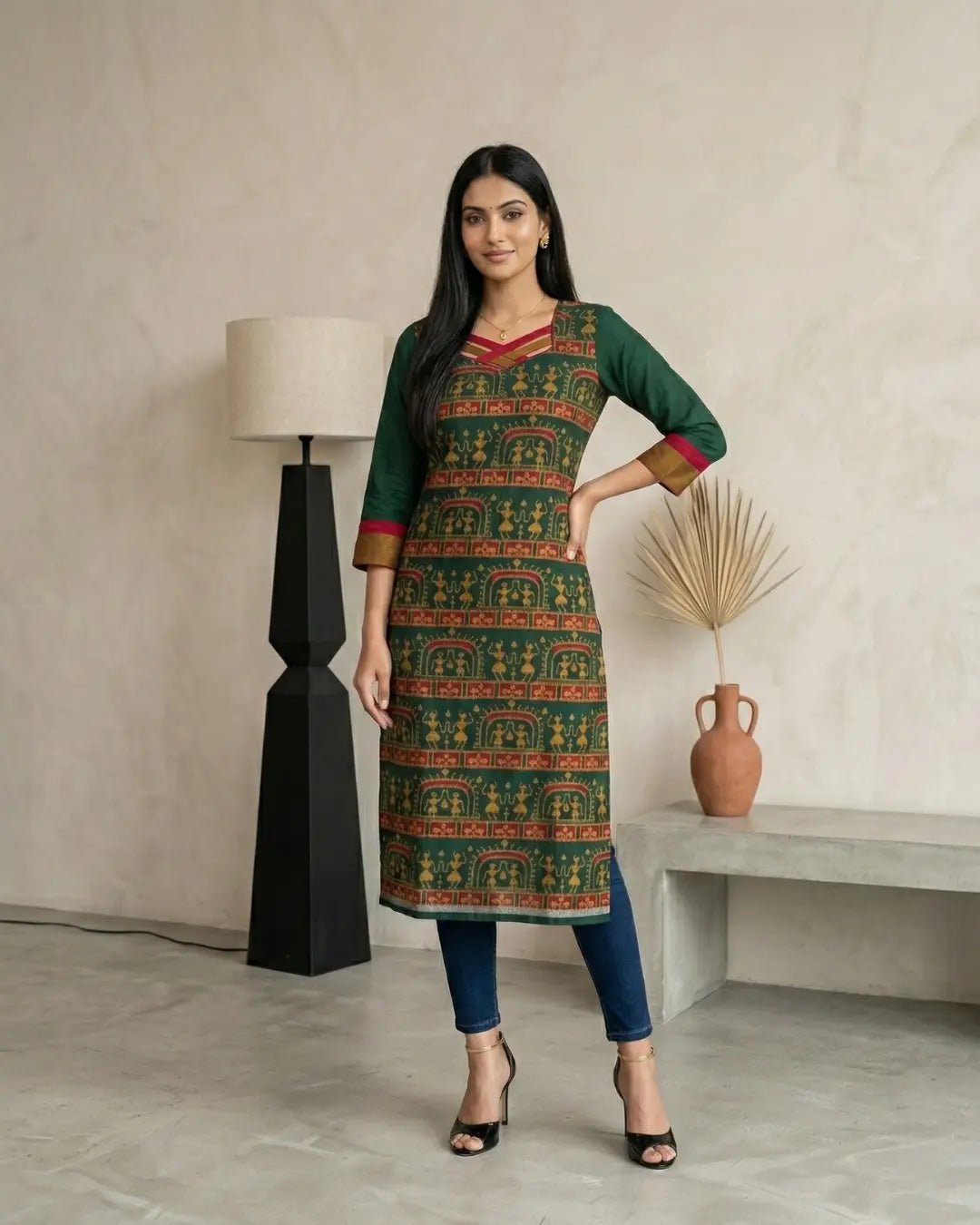 Nrtyarekha Green Sambalpuri Handloom Kurti - PINDHAN