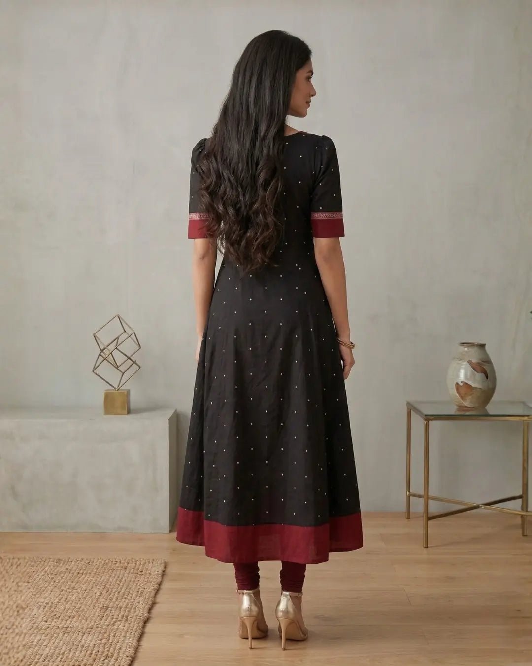Sobhamanjari Black & Maroon Sambalpuri Handloom Gown - PINDHAN