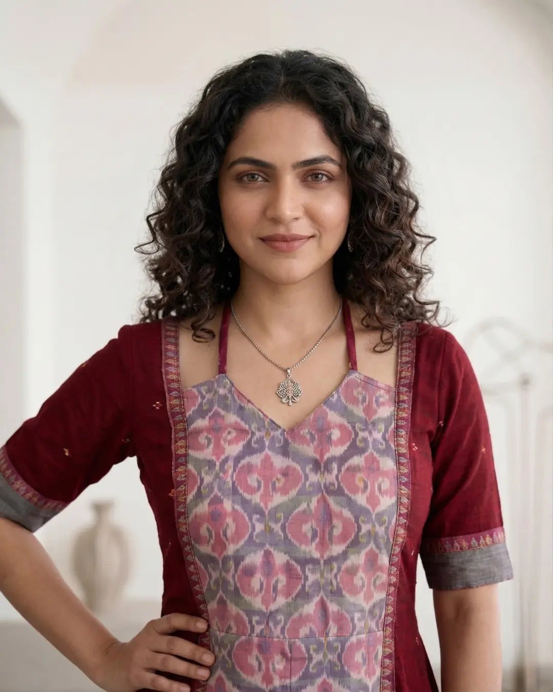 Mrdulasri Wine Red Sambalpuri Handloom Gown - PINDHAN