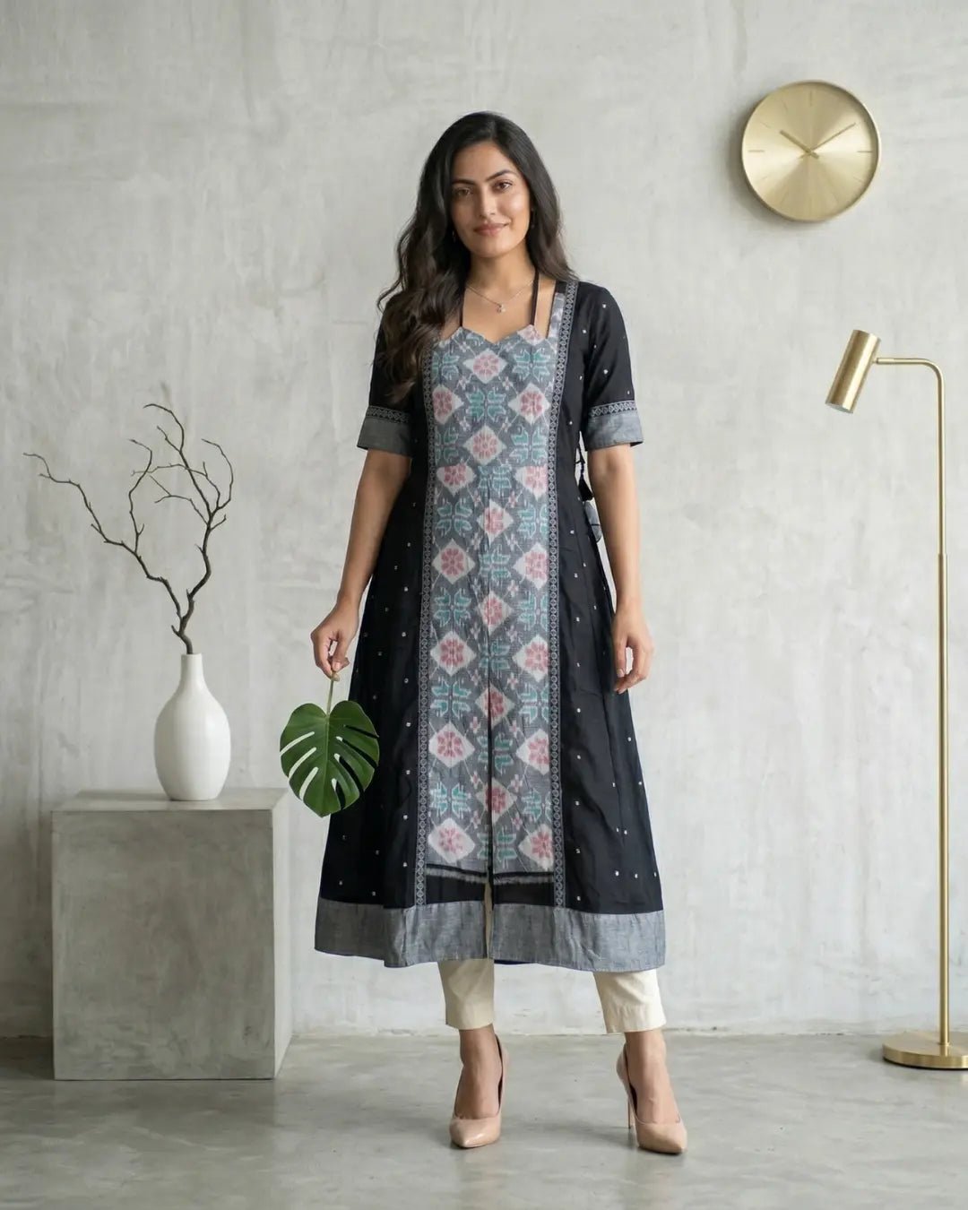 Santalata Black & Grey Sambalpuri Handloom Gown - PINDHAN
