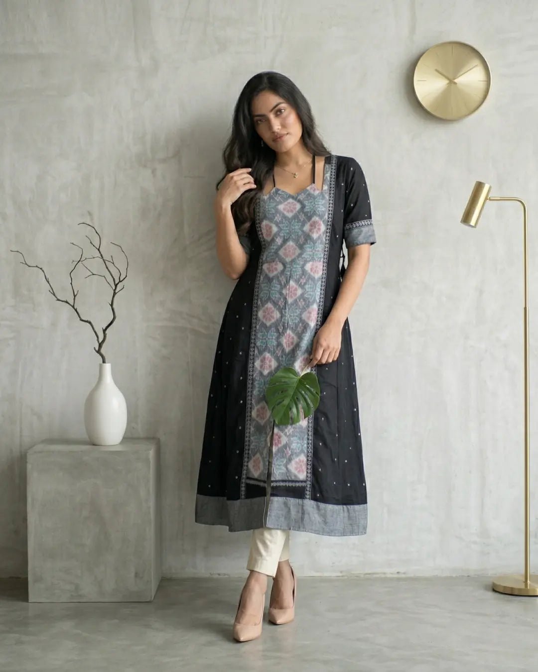 Santalata Black & Grey Sambalpuri Handloom Gown - PINDHAN