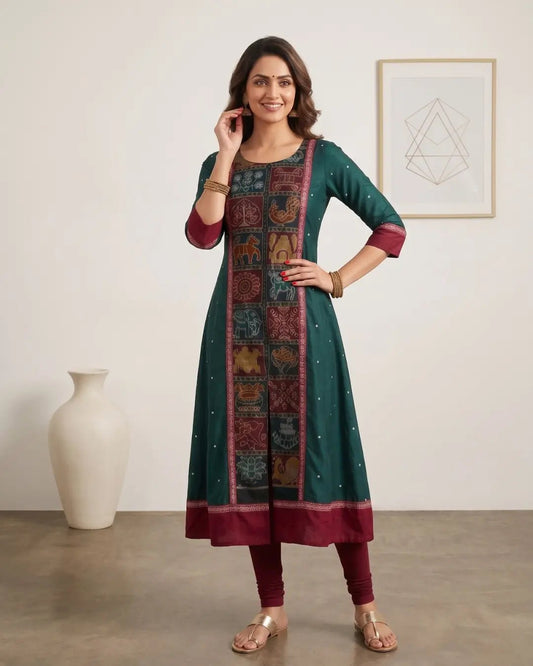 Chitrakatha Green Sambalpuri Handloom Gown - PINDHAN