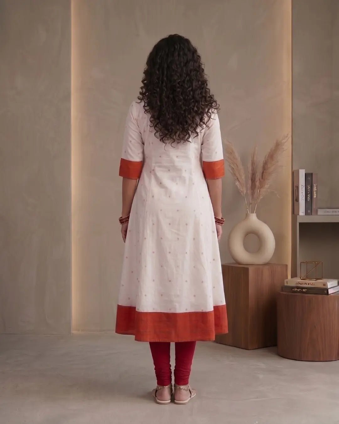 Diptiragini Red & Ivory Sambalpuri Handloom Anarkali Dress - PINDHAN