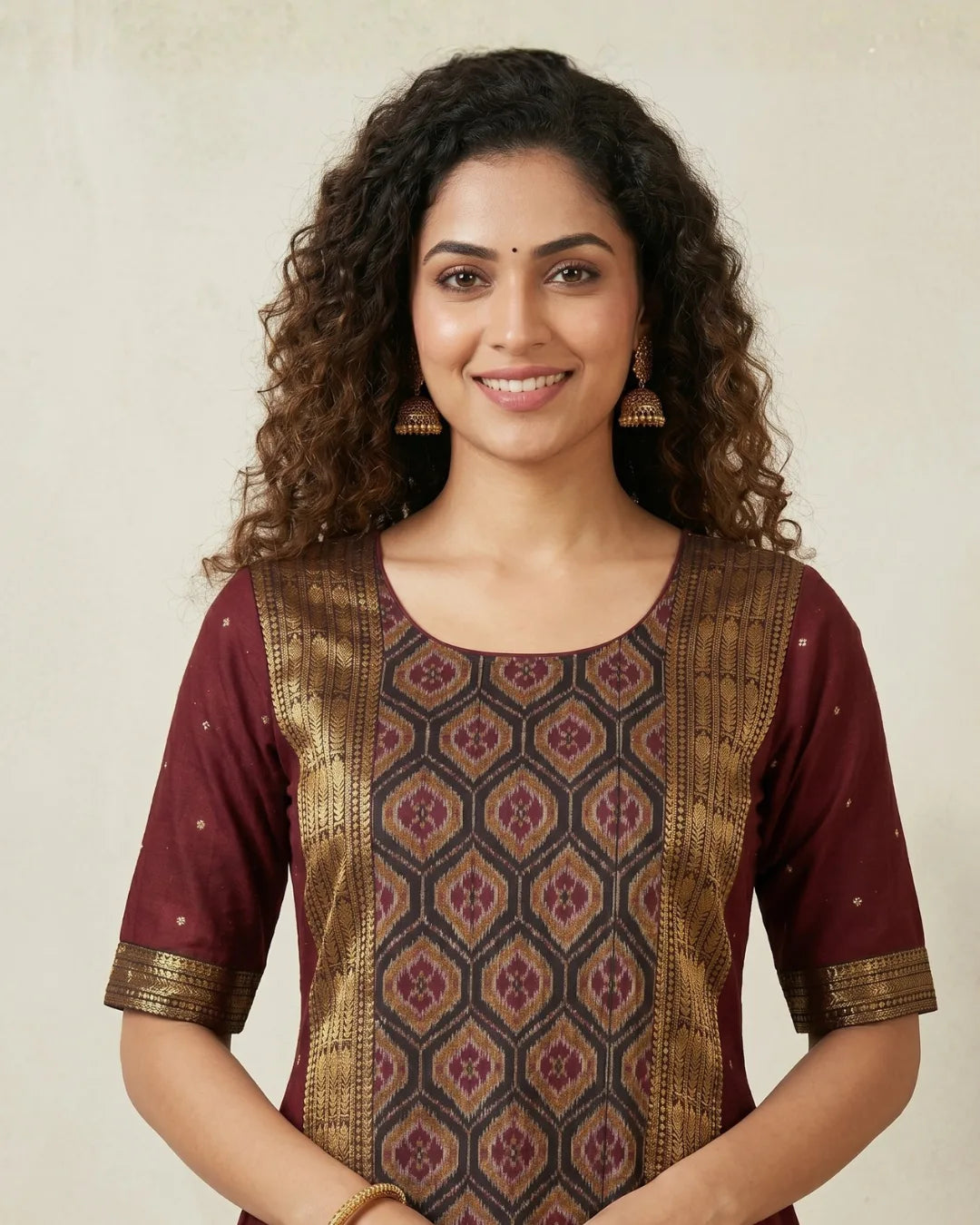 Madhavira Maroon Sambalpuri Handloom Anarkali