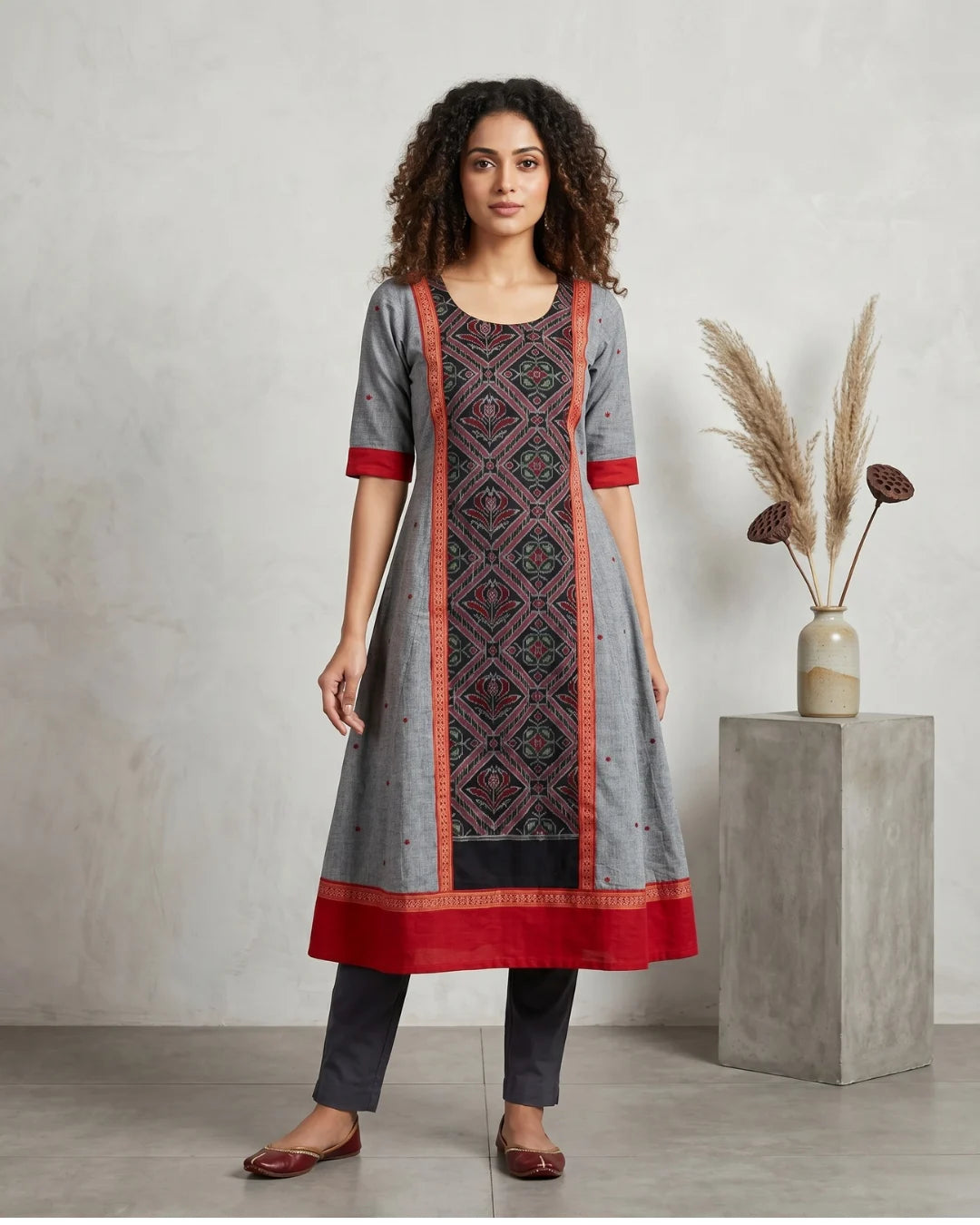 Ragamanjari Grey Sambalpuri Handloom Anarkali