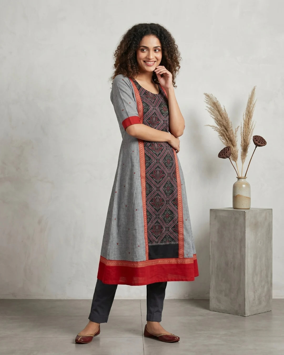Ragamanjari Grey Sambalpuri Handloom Anarkali
