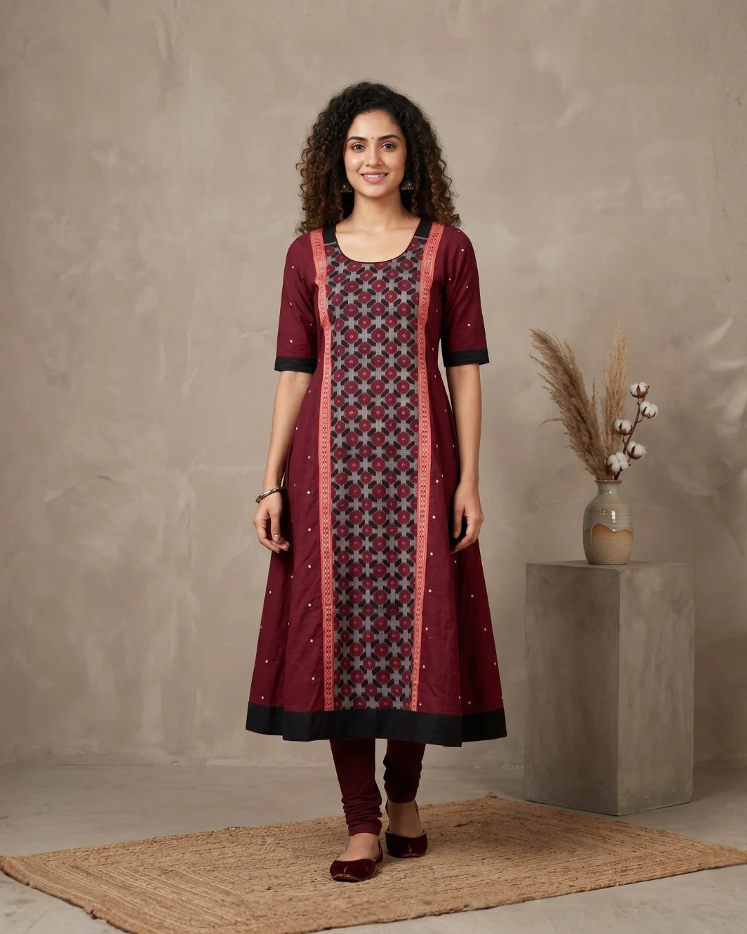 Kumudini Maroon Sambalpuri Handloom Anarkali