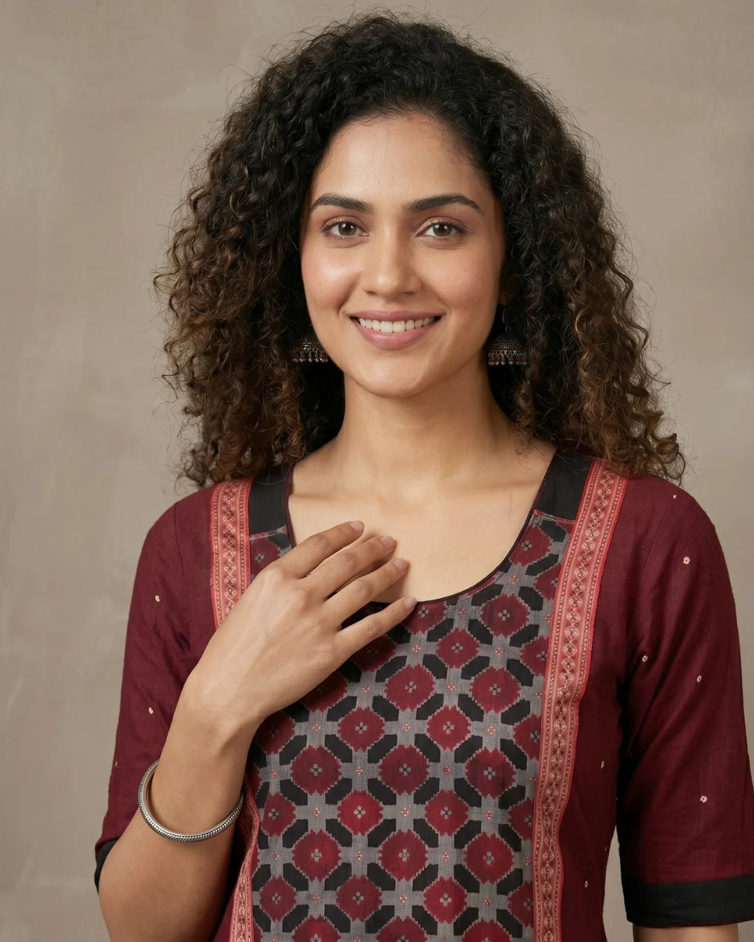 Kumudini Maroon Sambalpuri Handloom Anarkali