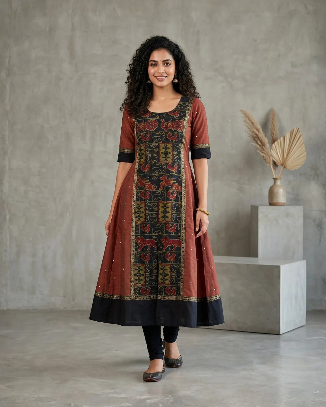 Vanarajini Rust Sambalpuri Handloom Anarkali