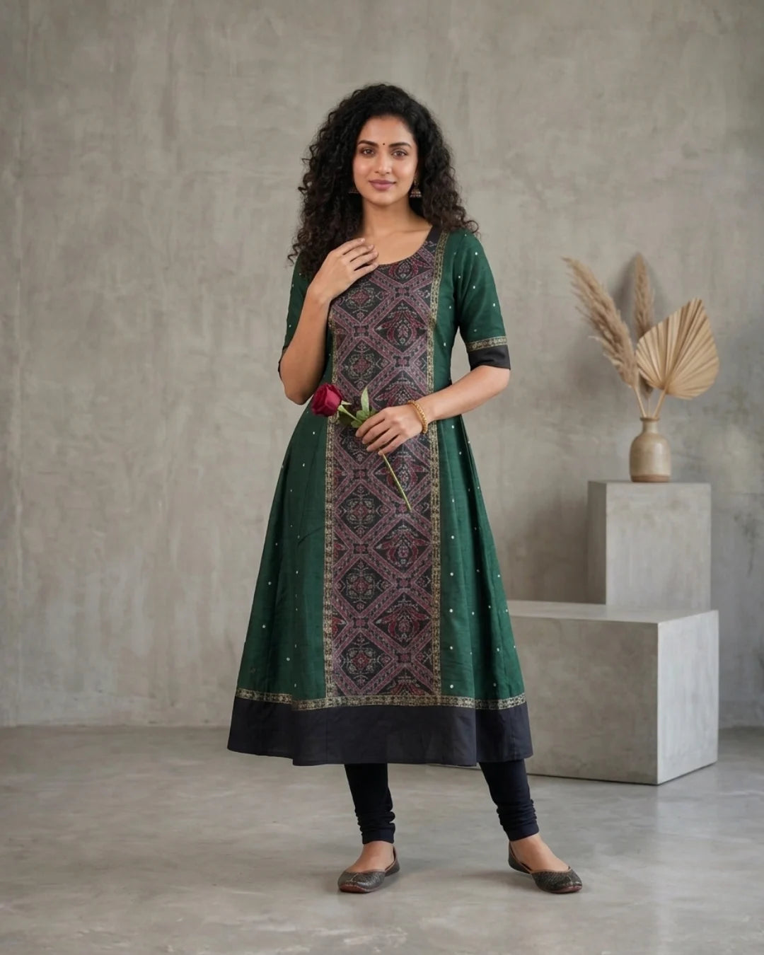 Haritayani Green Sambalpuri Handloom Anarkali