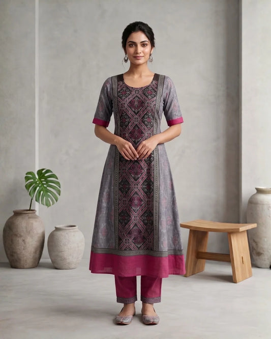 Rajanisri Grey & Magenta Sambalpuri Handloom Anarkali