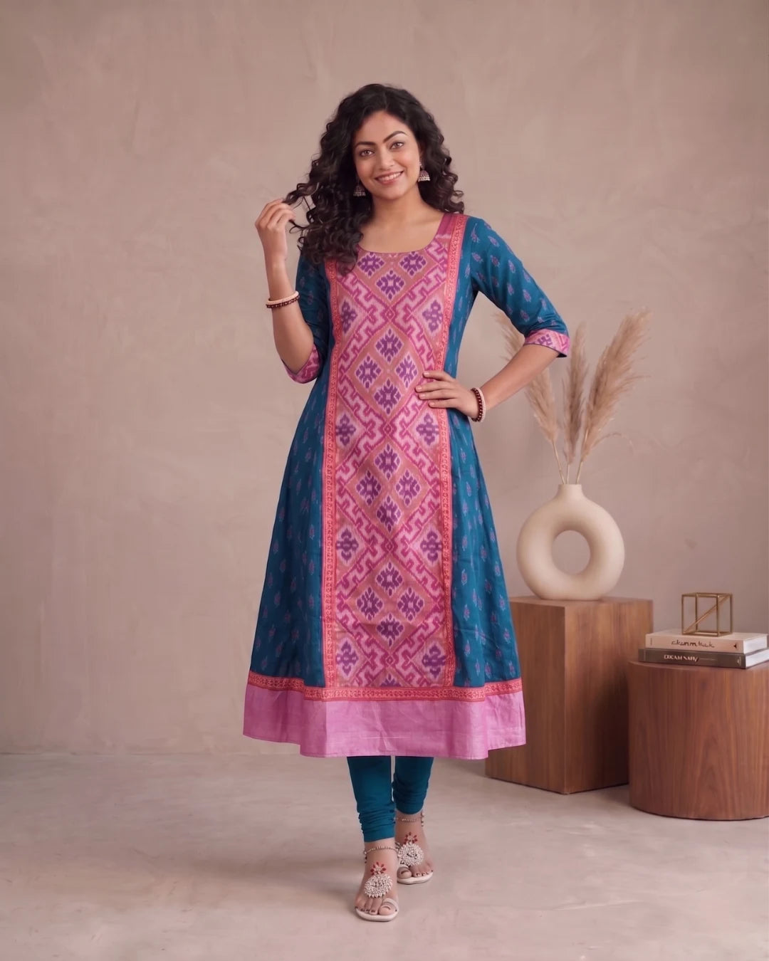 Nilapuspa Blue & Pink Sambalpuri Handloom Anarkali