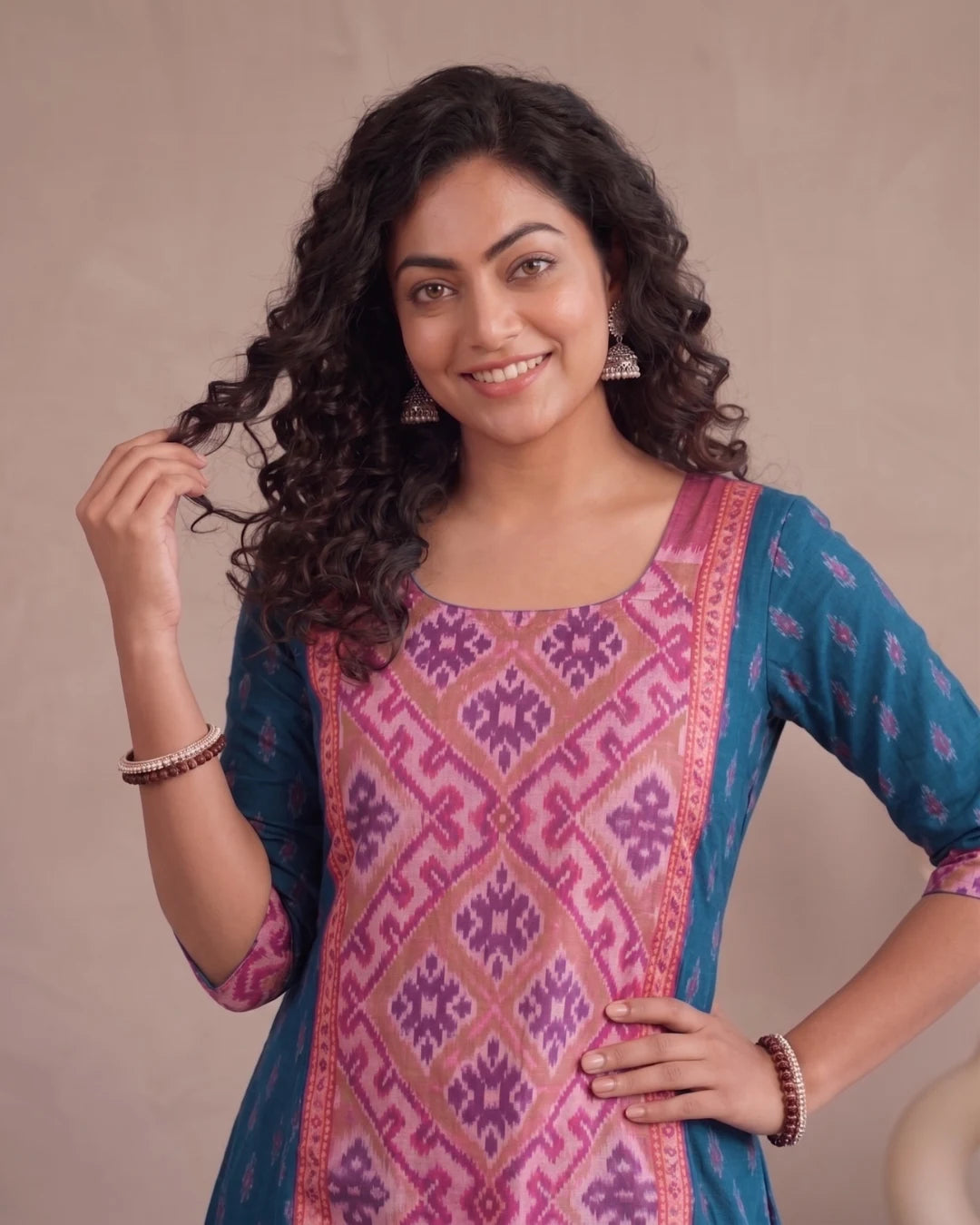 Nilapuspa Blue & Pink Sambalpuri Handloom Anarkali