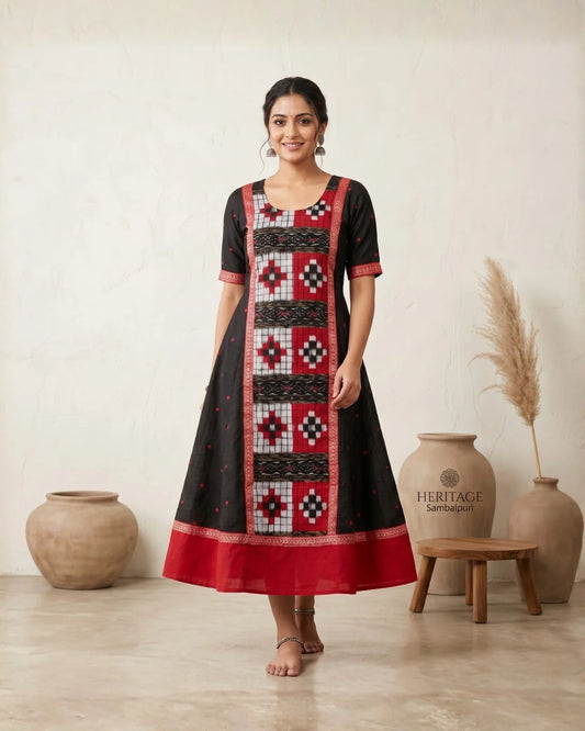 Chitrarekha Black & Red Sambalpuri Handloom Anarkali
