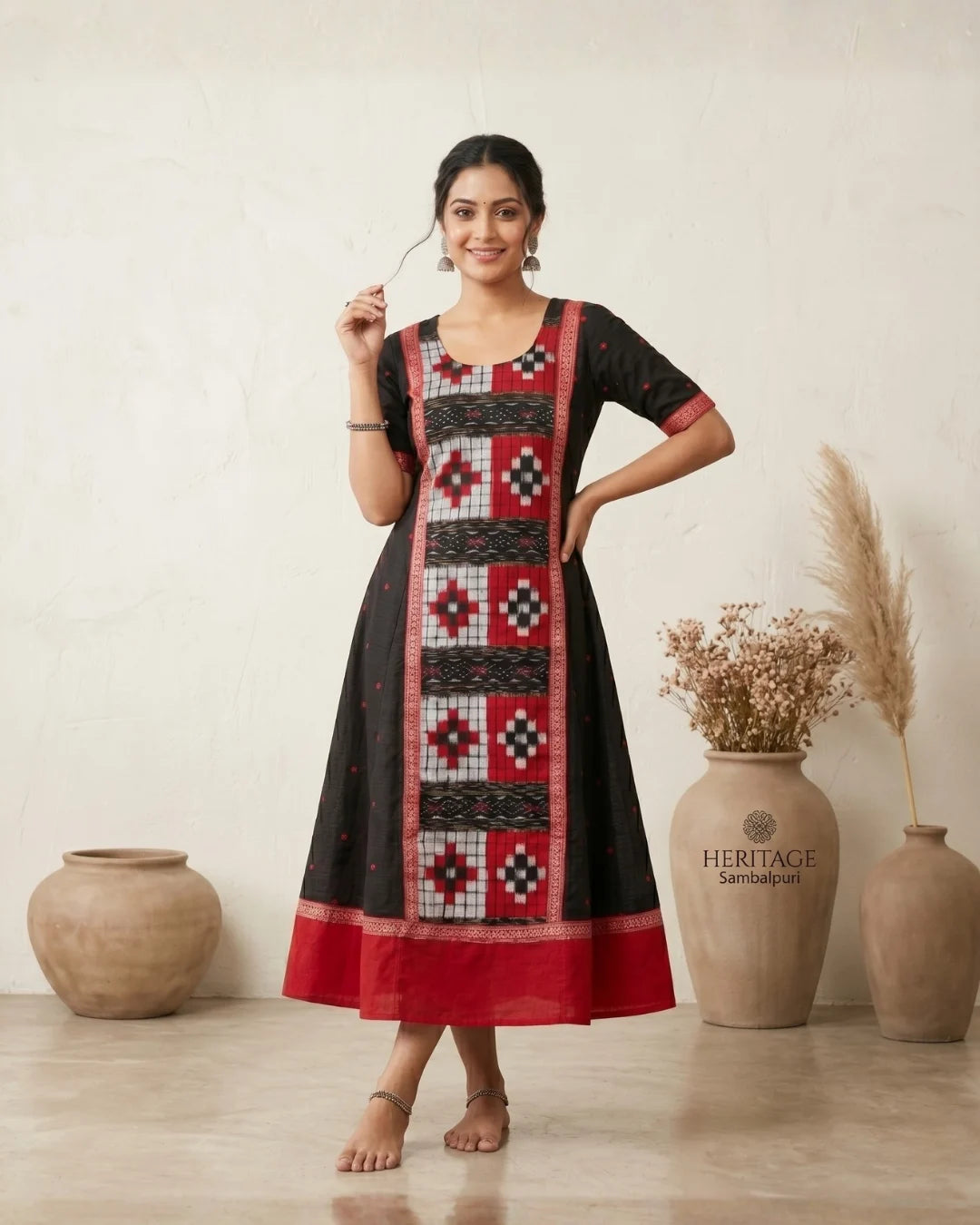 Chitrarekha Black & Red Sambalpuri Handloom Anarkali