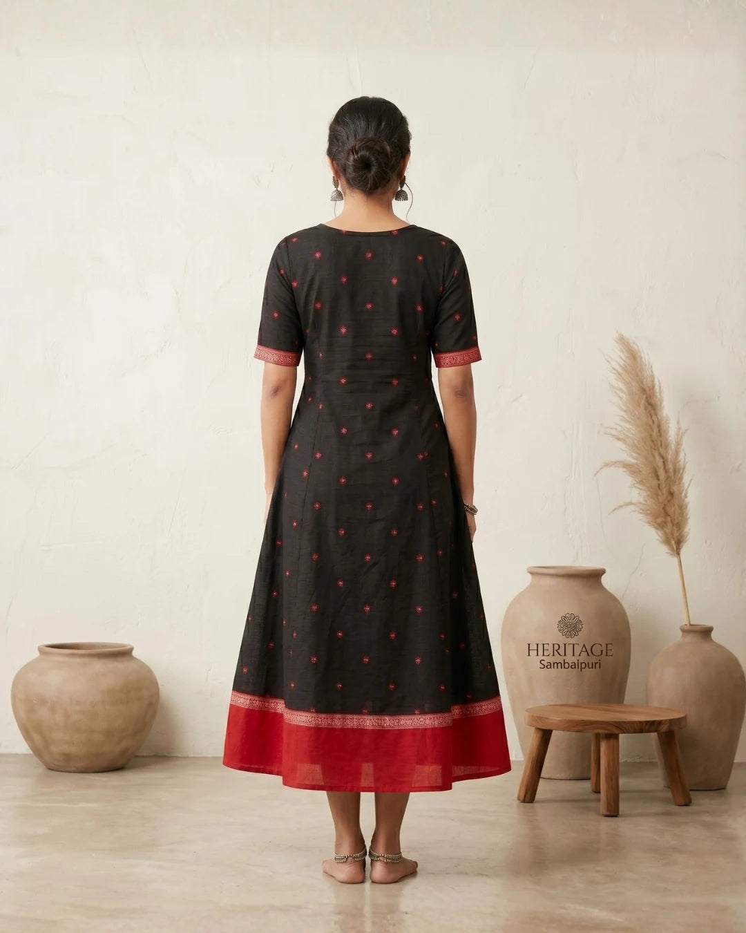 Chitrarekha Black & Red Sambalpuri Handloom Anarkali