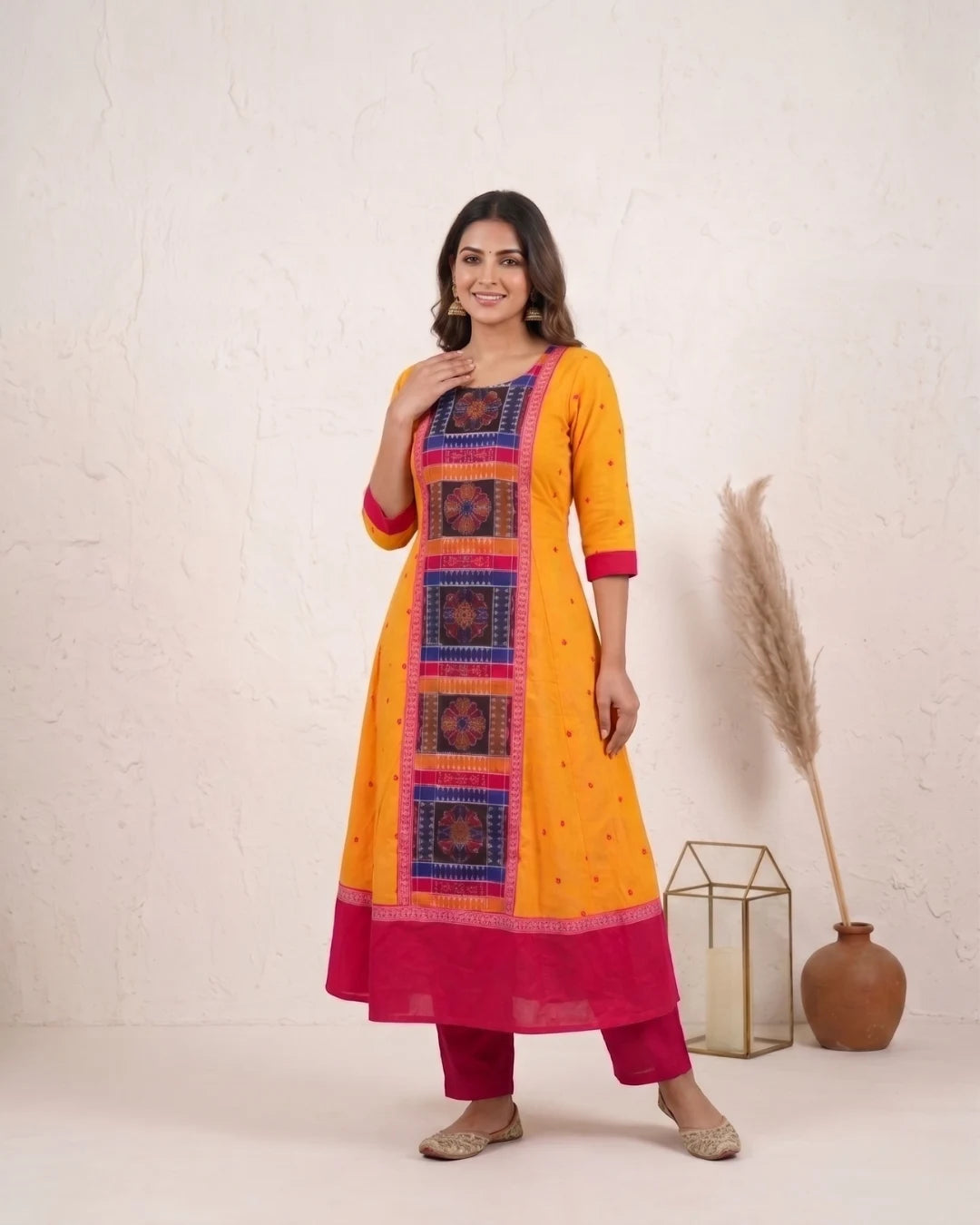 Pitambari Yellow Sambalpuri Handloom Anarkali
