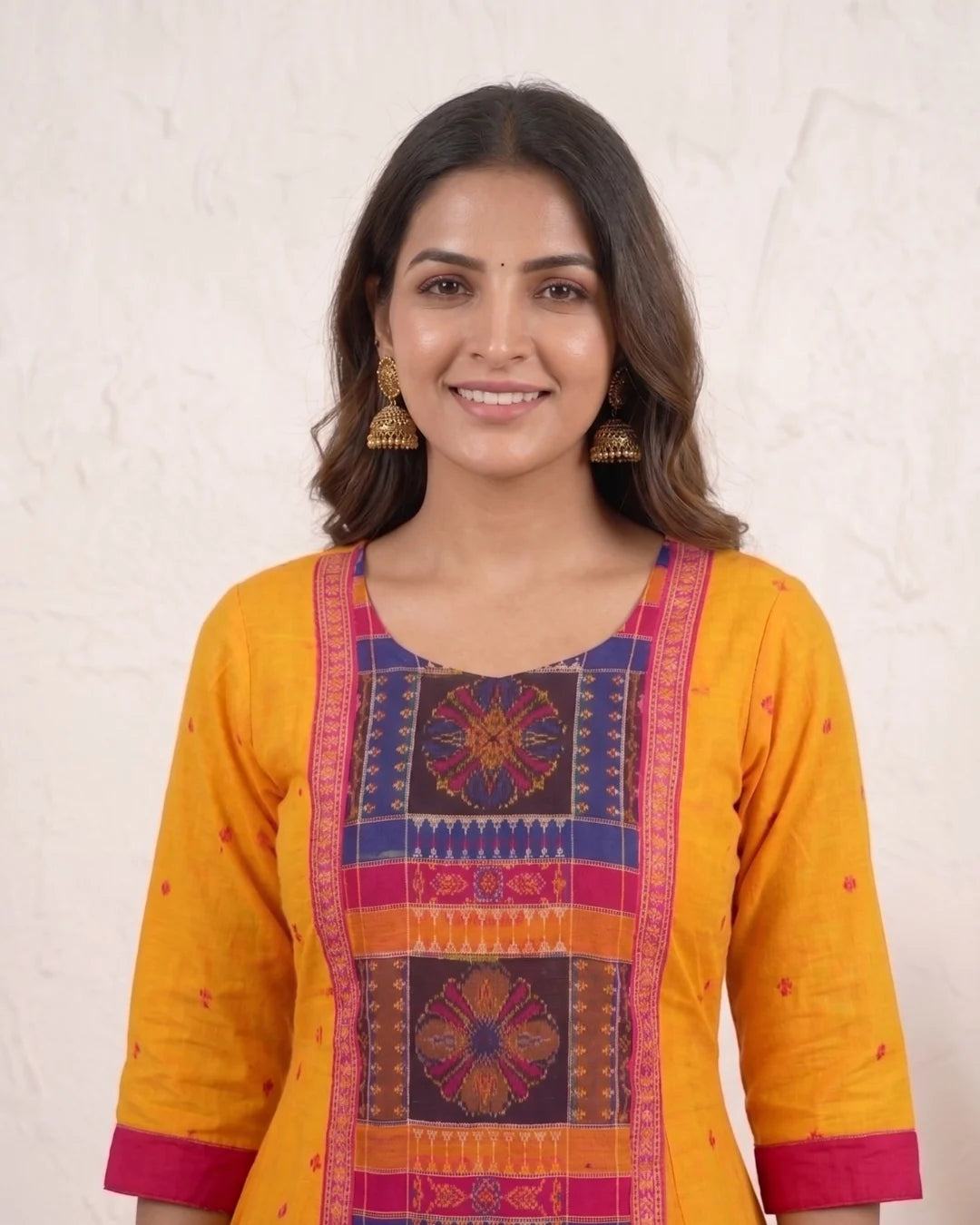 Pitambari Yellow Sambalpuri Handloom Anarkali