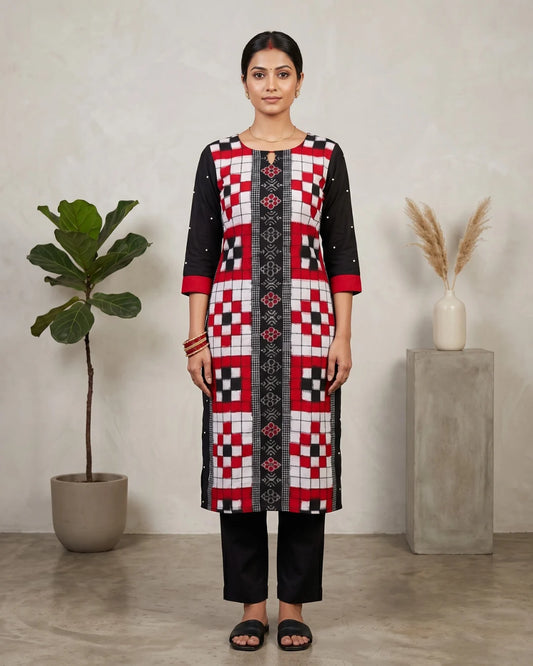 Chitralekha Black & Red Sambalpuri Handloom Kurti