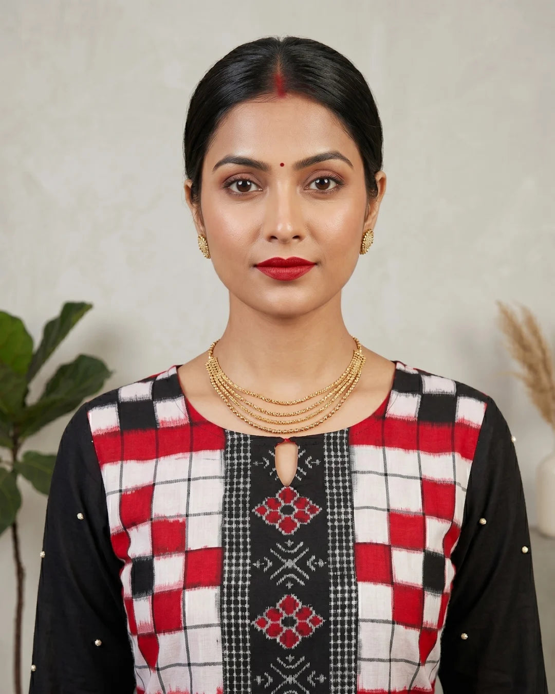 Chitralekha Black & Red Sambalpuri Handloom Kurti