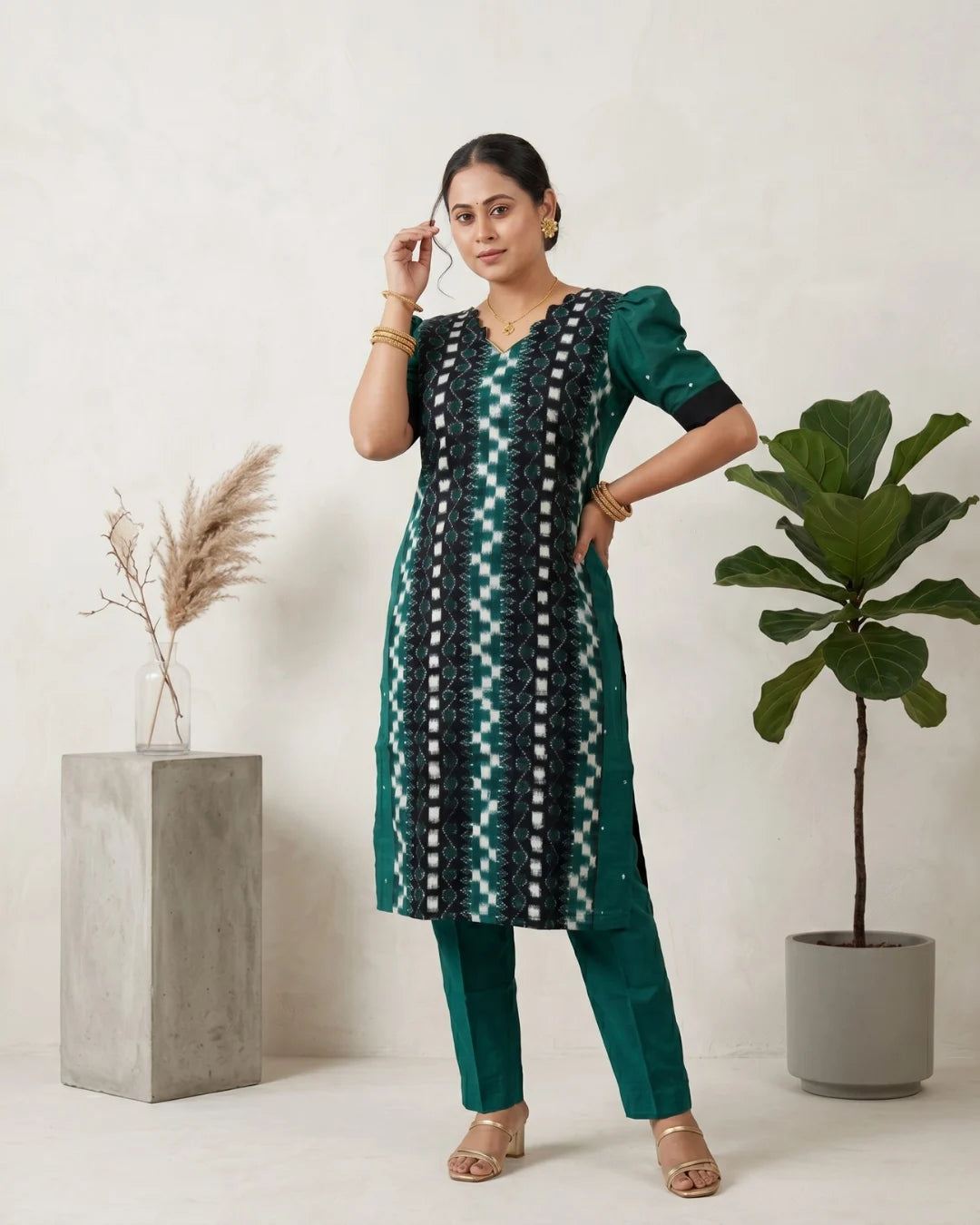 Haritika Green Sambalpuri Handloom Kurti Set
