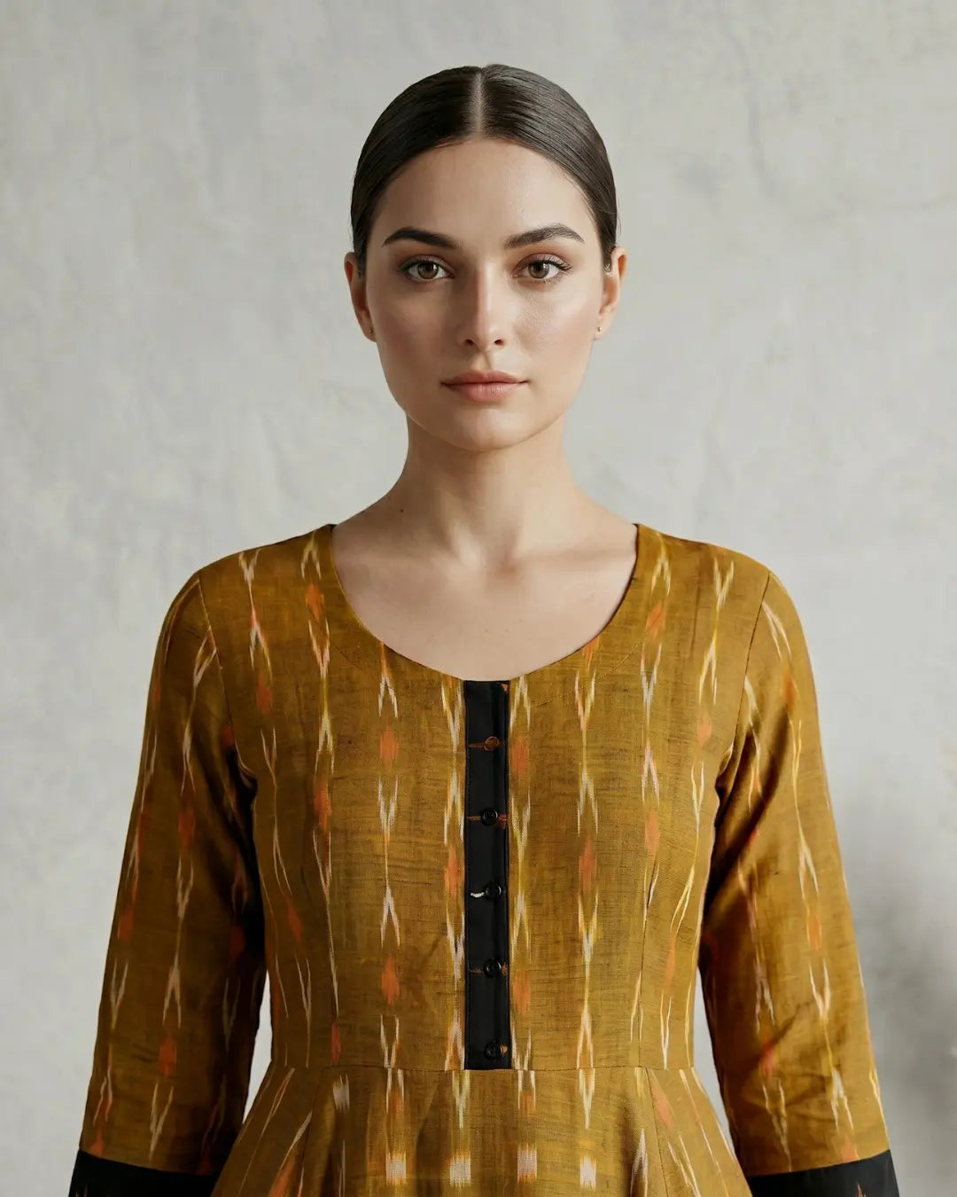 Kanchani Mustard Gold Sambalpuri Handloom Anarkali Dress