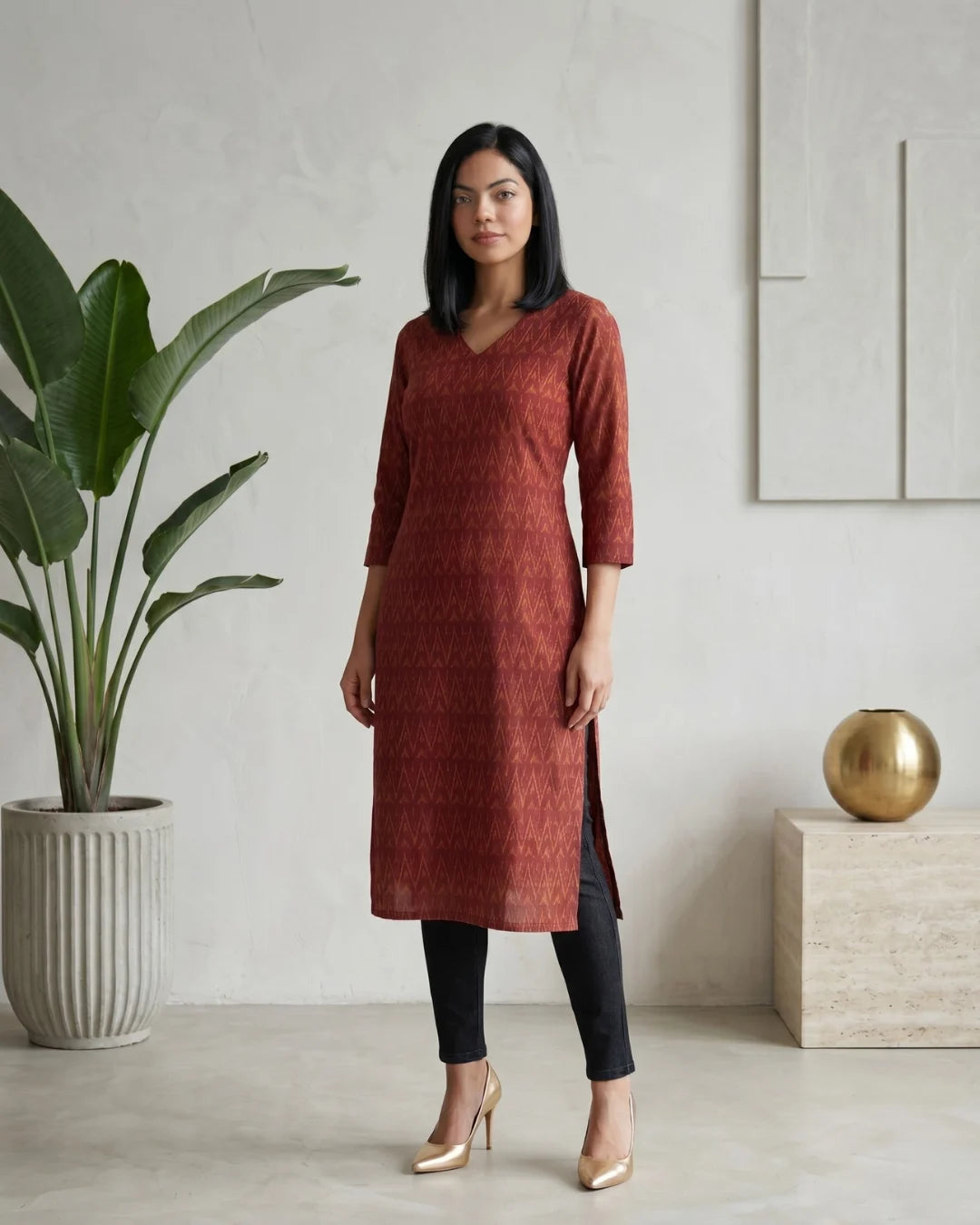 Arunima Rust Maroon Sambalpuri Handloom Kurti