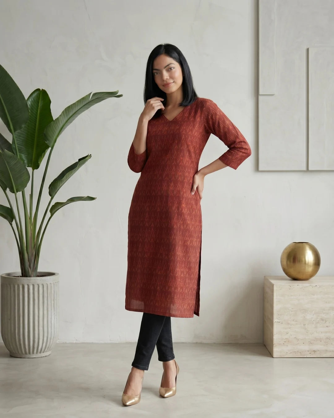 Arunima Rust Maroon Sambalpuri Handloom Kurti