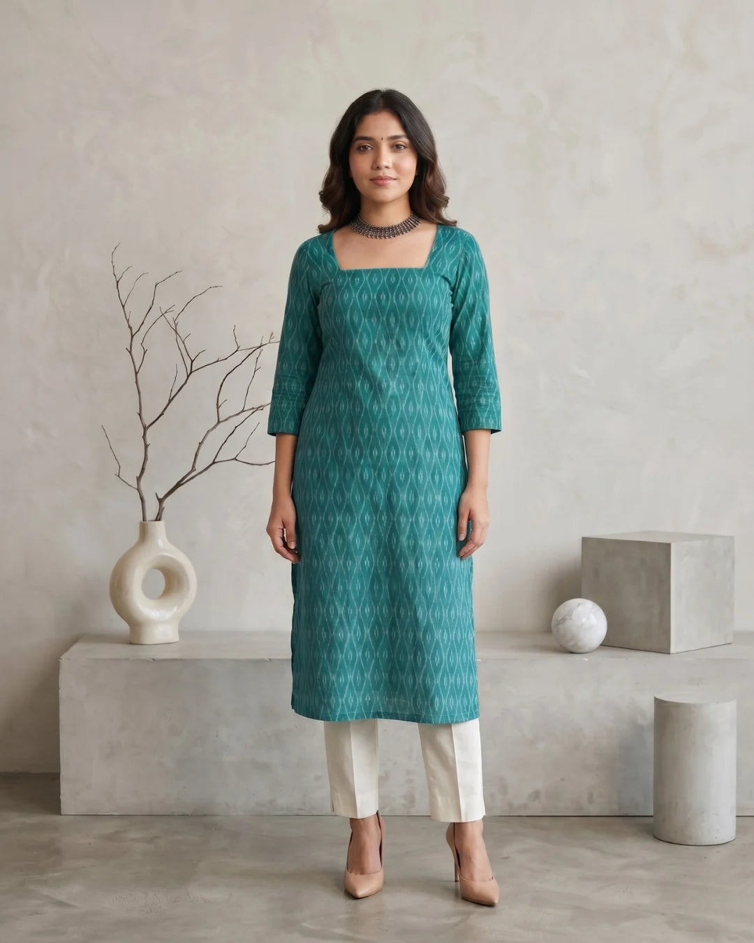 Neeraja Aqua Blue Sambalpuri Handloom Kurti