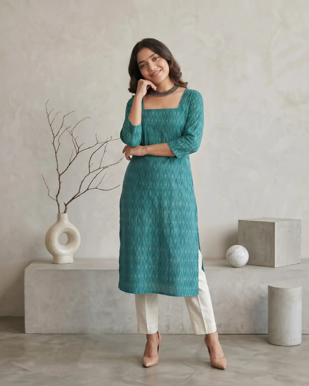 Neeraja Aqua Blue Sambalpuri Handloom Kurti