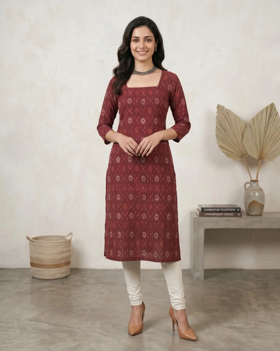 Madhavi Maroon Sambalpuri Handloom Kurti