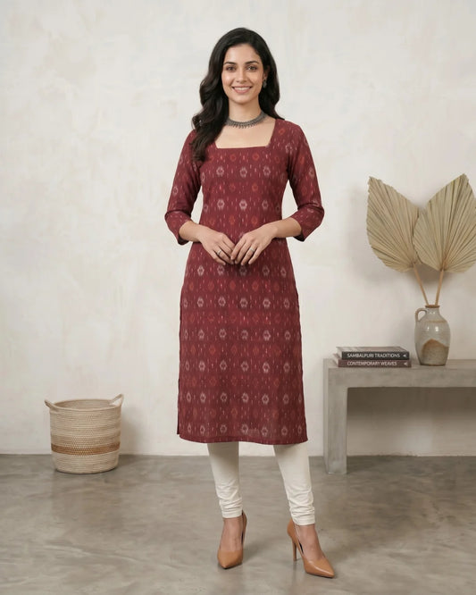 Madhavi Maroon Sambalpuri Handloom Kurti