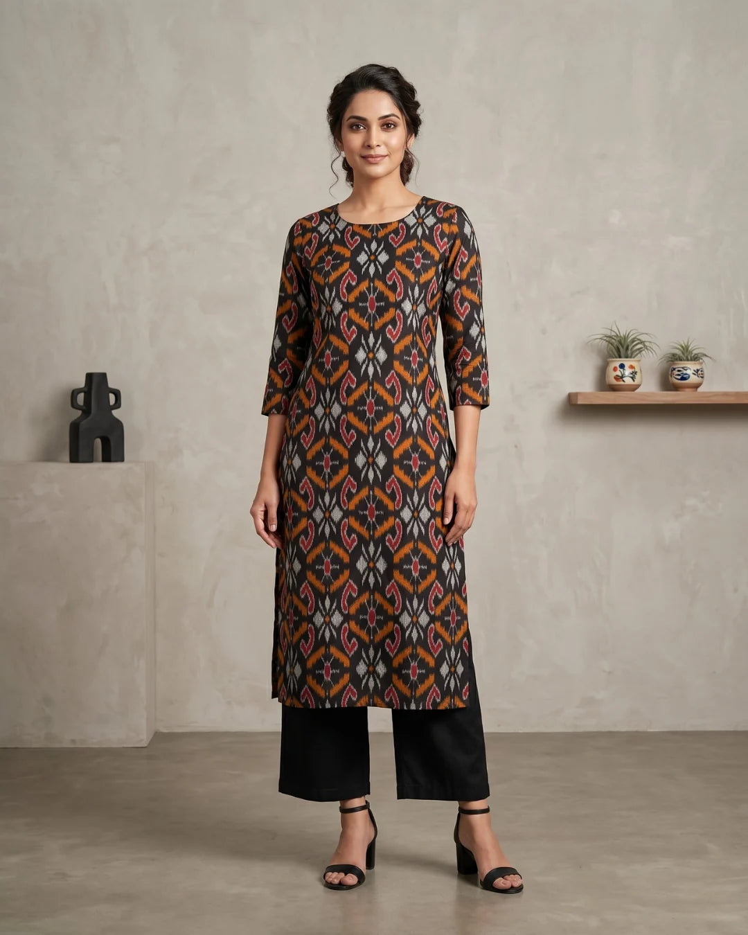 Chitrangada Black & Rust Sambalpuri Handloom Kurti