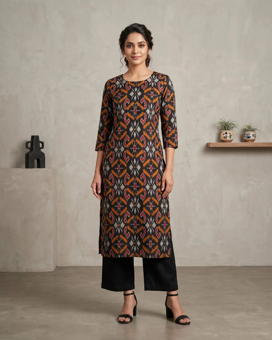 Chitrangada Black & Rust Sambalpuri Handloom Kurti