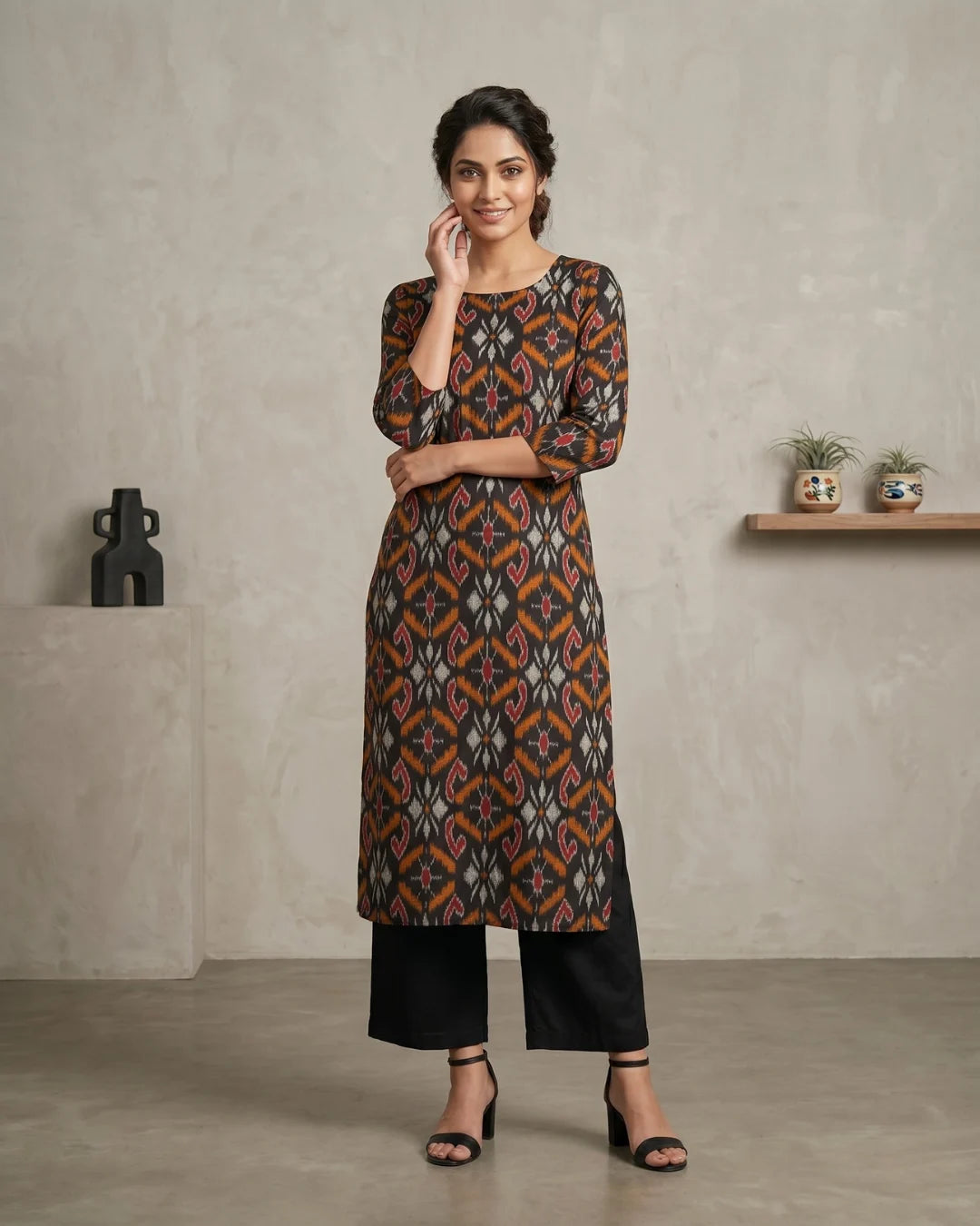 Chitrangada Black & Rust Sambalpuri Handloom Kurti