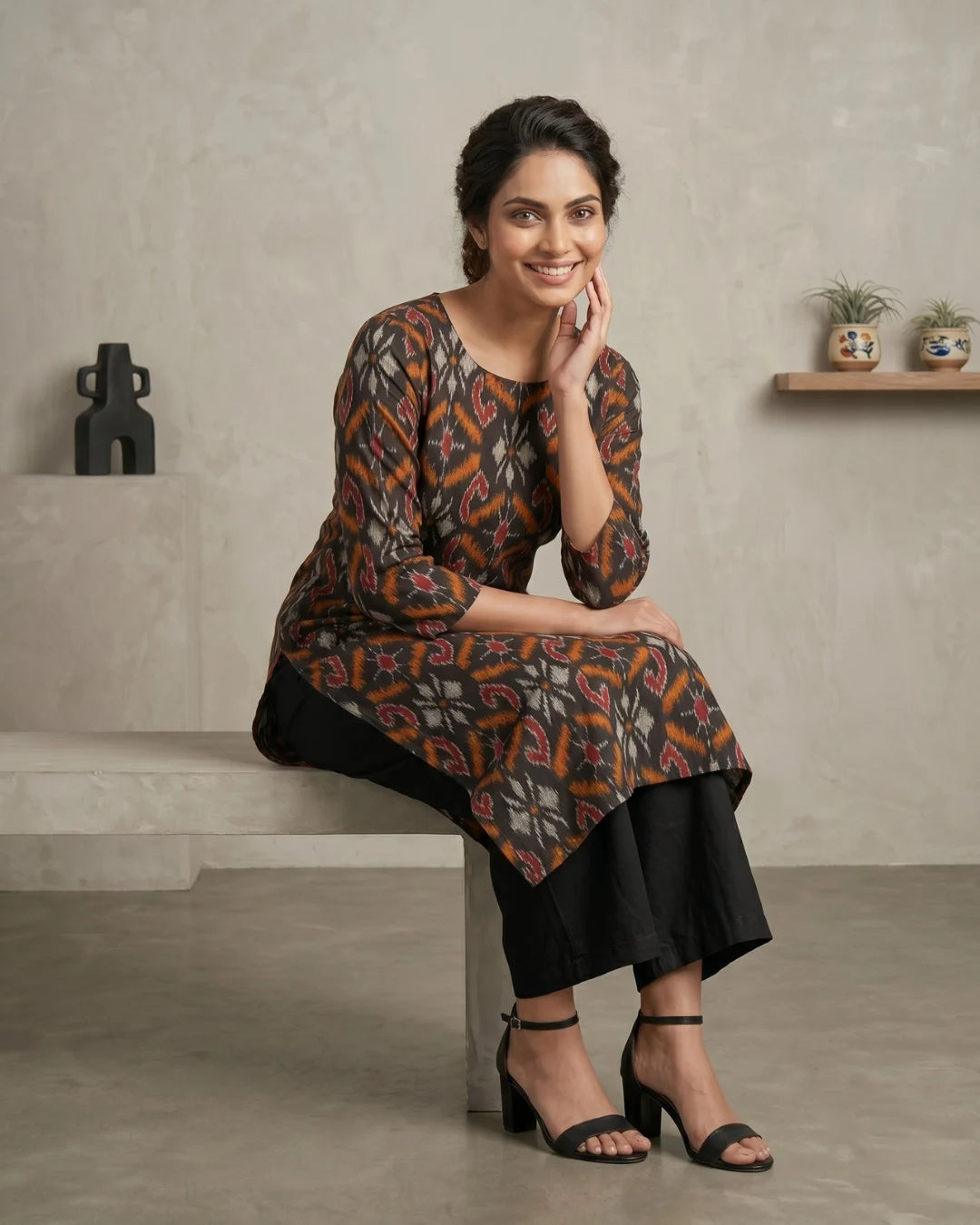 Chitrangada Black & Rust Sambalpuri Handloom Kurti