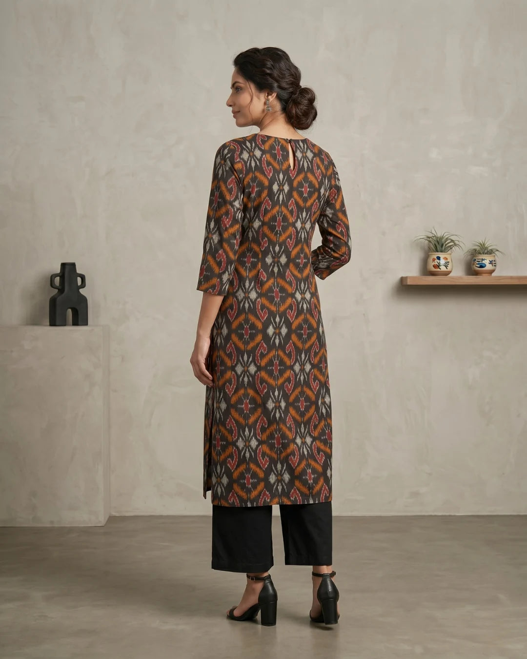 Chitrangada Black & Rust Sambalpuri Handloom Kurti