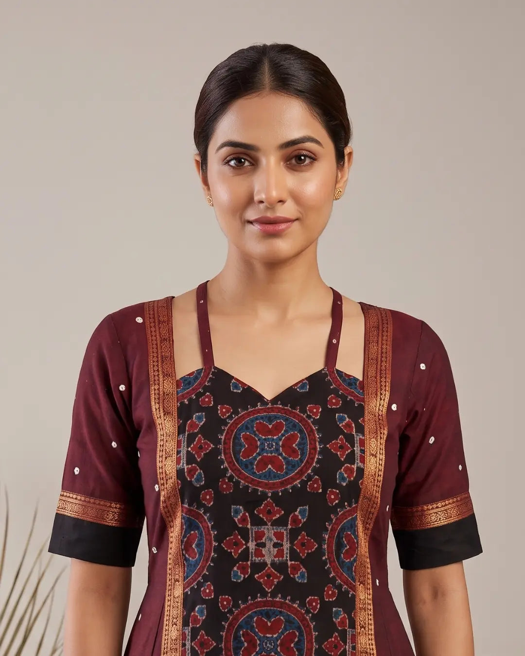 Rajeshwari Wine Maroon Sambalpuri Handloom Anarkali Dress