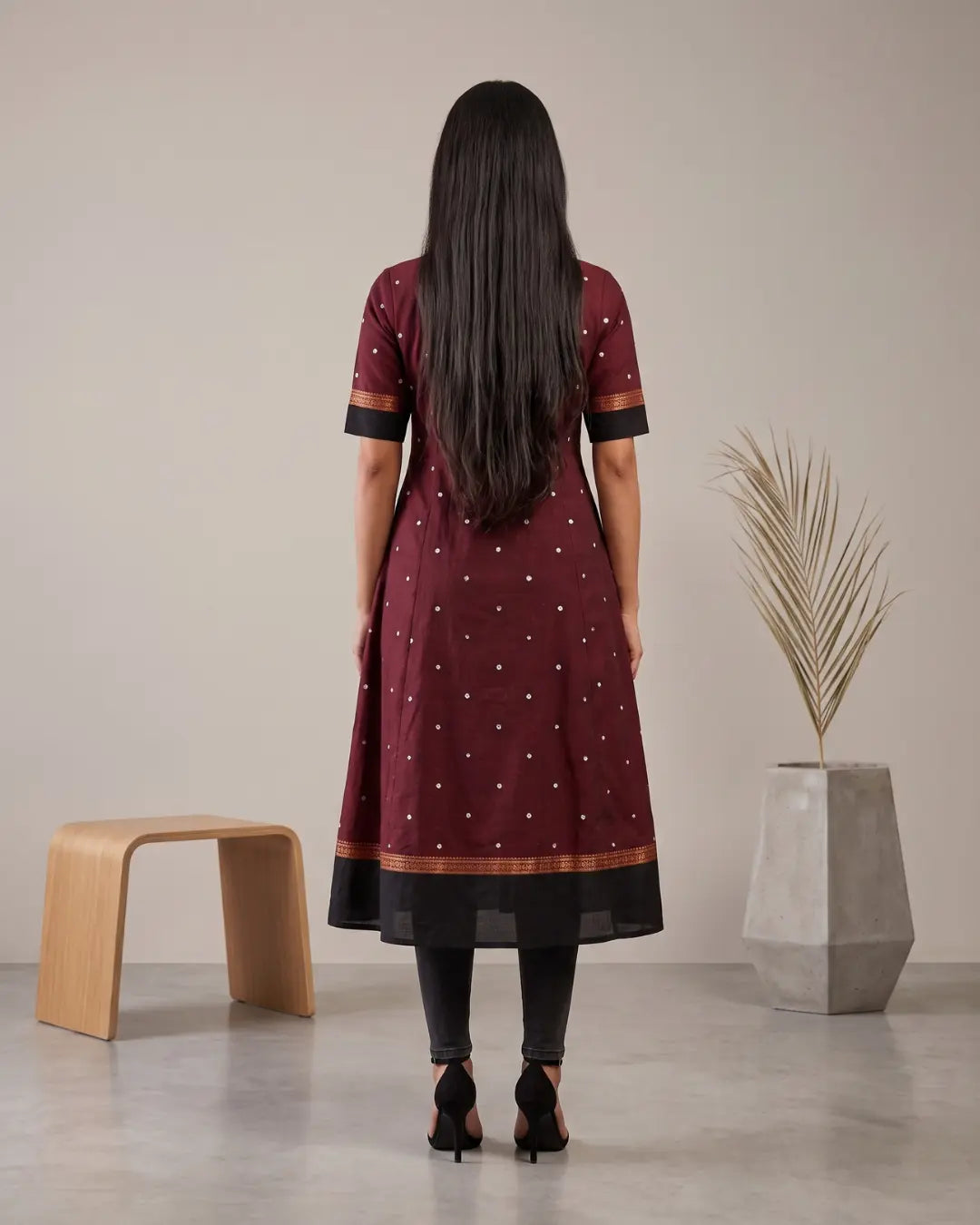 Rajeshwari Wine Maroon Sambalpuri Handloom Anarkali Dress