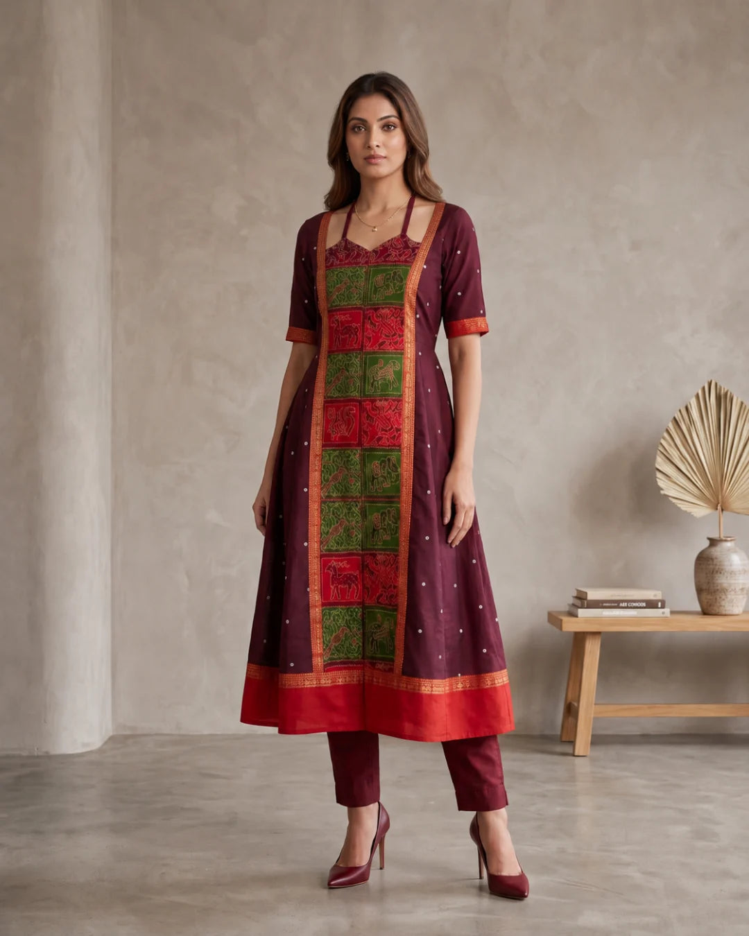 Chitrangada Maroon Sambalpuri Handloom Anarkali Dress