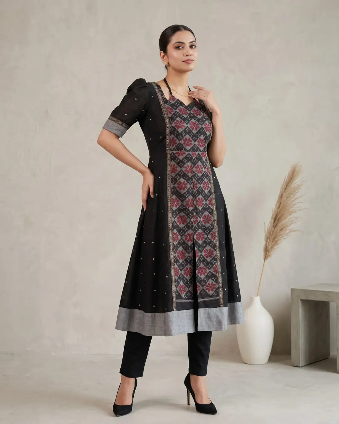 Meghaduti Black Sambalpuri Handloom Anarkali Dress