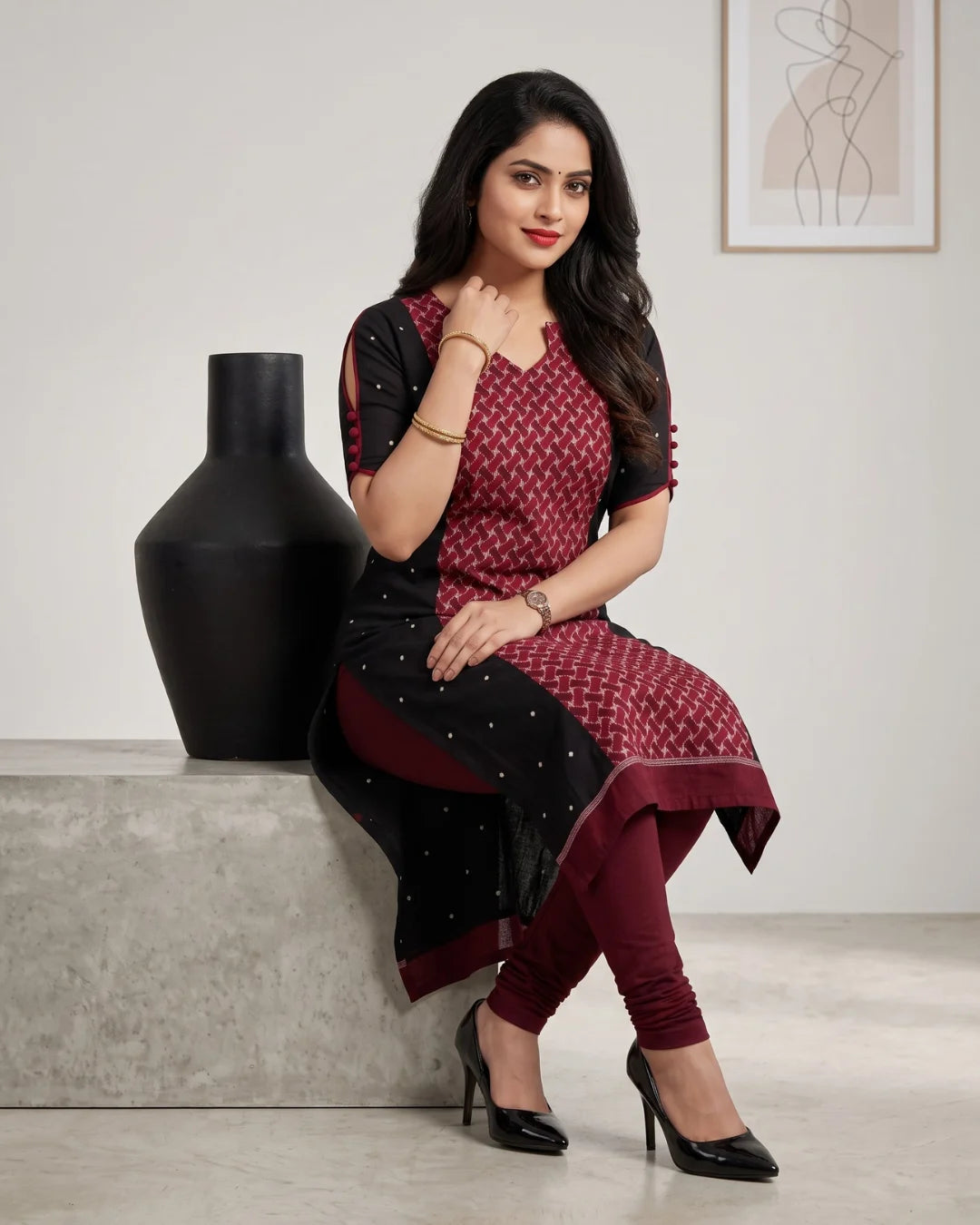 Mrinalini Maroon & Black Sambalpuri Handloom Kurti