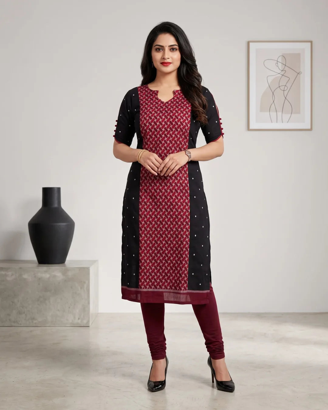 Mrinalini Maroon & Black Sambalpuri Handloom Kurti