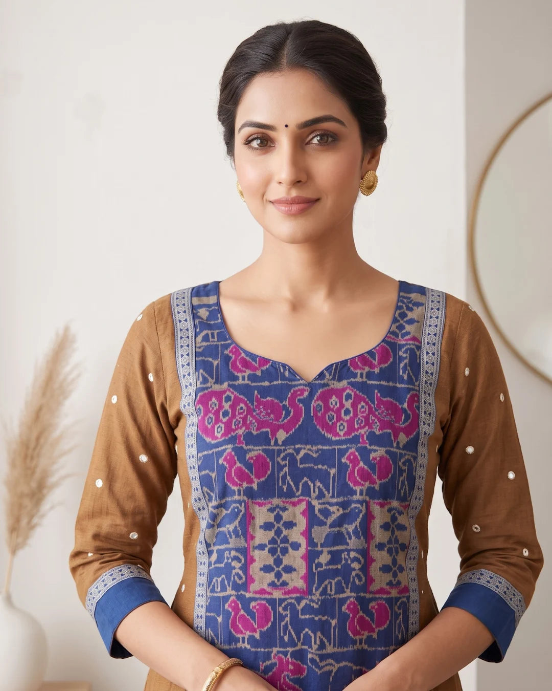Suvarnika Mustard Gold & Royal Blue Sambalpuri Handloom Anarkali