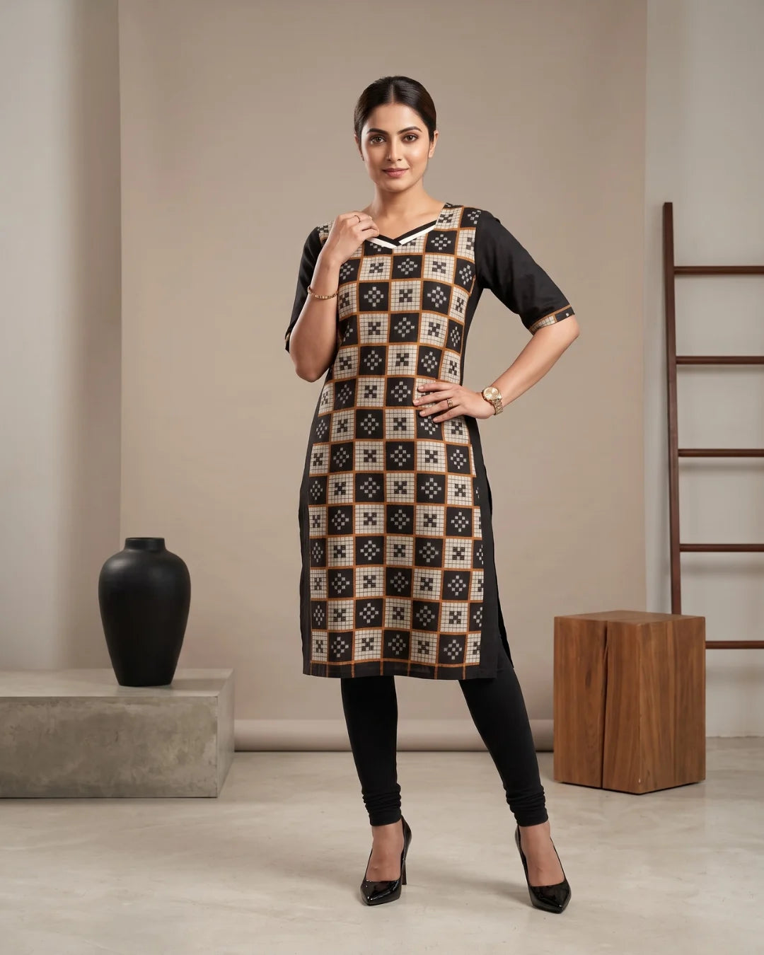 Chaturika Black & Ivory Sambalpuri Handloom Kurti