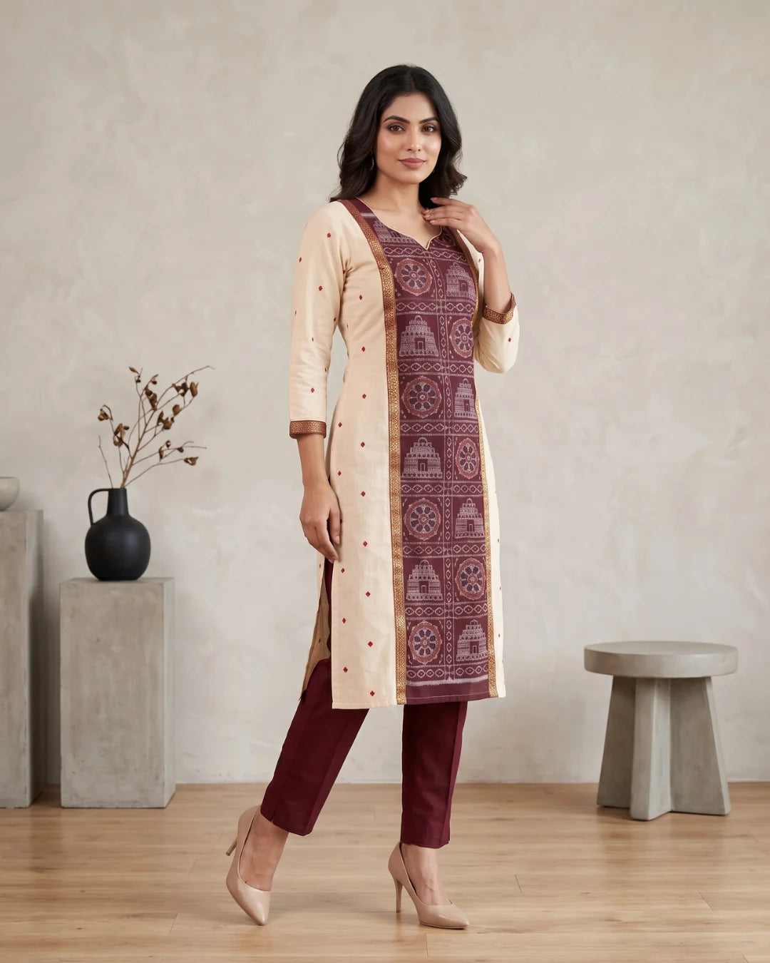 Shvetika Ivory Sambalpuri Handloom Kurti